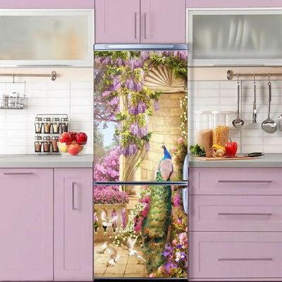 3Д наклейка на дверь, павлины и фиолетовые цветы STD114 фото