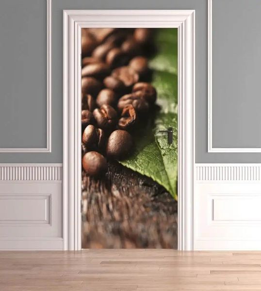 Autocolant 3D pentru ușă, boabe de cafea naturale STD64 фото