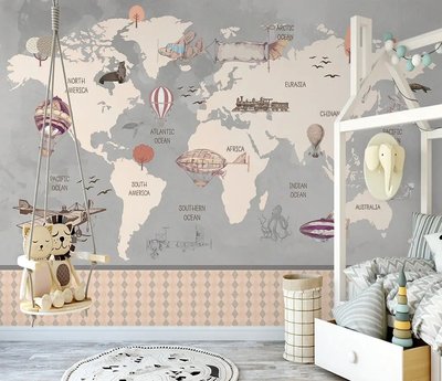 Harta lumii, stil retro în tonuri de gri Det1034 фото