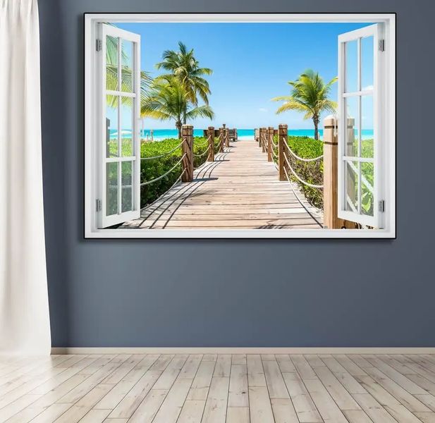 Наклейка на стену, 3D-окно с видом на волшебный остров W198 фото
