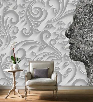 Fototapet - "Fototapet Profil de sculptură pe un fundal gri cu modele" 3D2285 фото