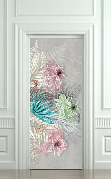 3Д наклейка на дверь, Ботанические листья ST288 фото