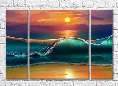 Триптих Волна морская на фоне заката Mor10035 фото