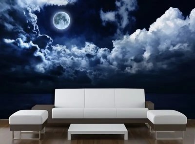 Фотообои Яркая луна на среди белых облаков, загадка Kos1935 фото