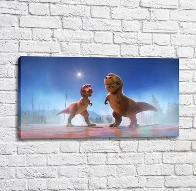 Постер Большие и злые динозавры на фоне синего неба Mul16305 фото