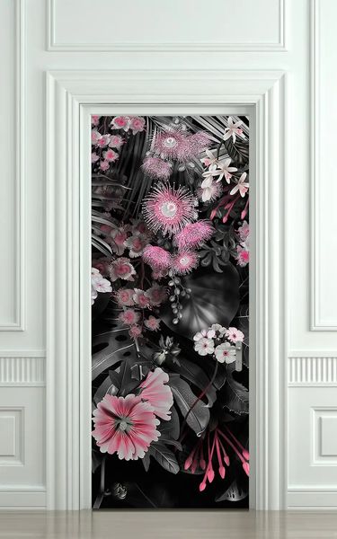 3Д наклейка на дверь, Розовые цветы ST287 фото