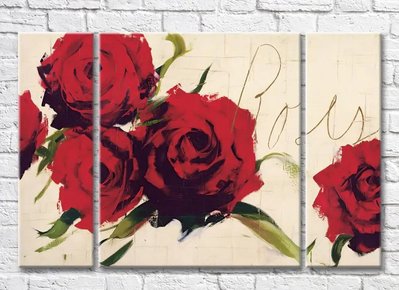 Триптих Красные розы на бежевом фоне Ris9136 фото
