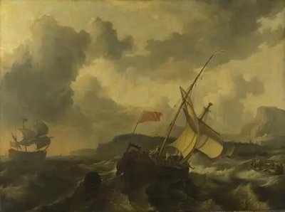 An English Vessel and a Man-of-war in a Rough Море Mor12036 фото