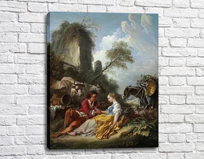 Картина Пасторальный пейзаж с пастухом и пастушкой Fra11386 фото