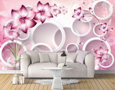 Фотообои Розовые цветы и 3Д круги 3D3686 фото