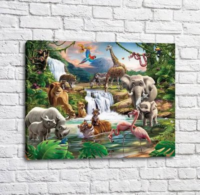 Постер Дикие животные и птицы в джунглях Mul16306 фото