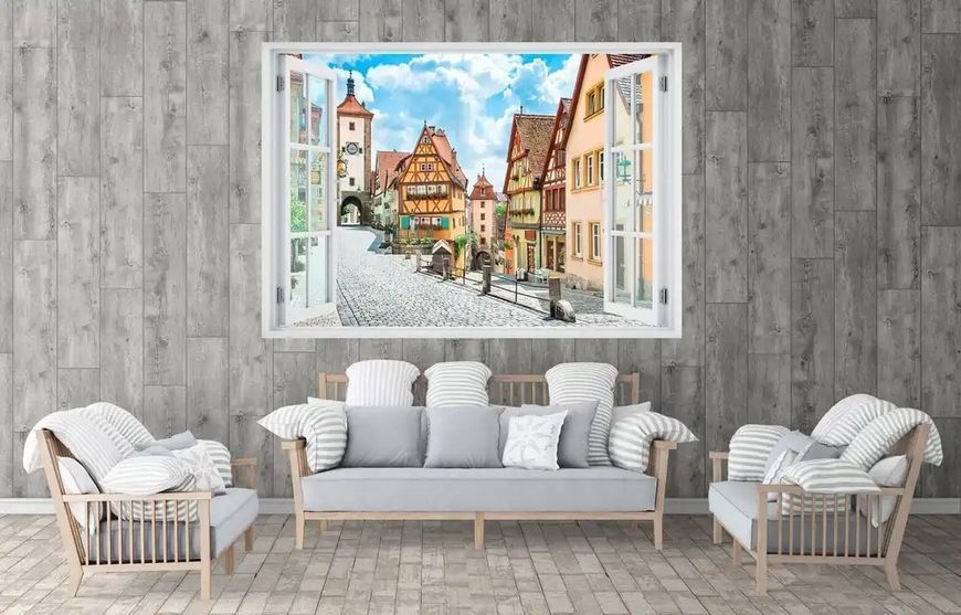 Наклейка на стену, 3D-окно с видом на приятный район W46 фото