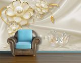 Fototapet - "Fototapet Flori mari din bijuterii cu perle si lebede" 3D4487 фото