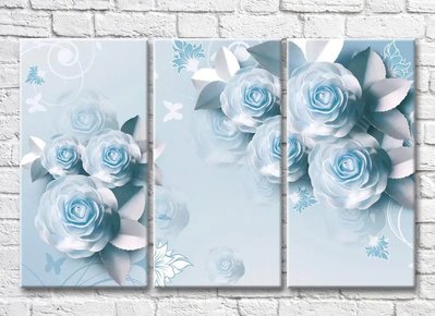 Триптих Голубые розы на нежно голубом фоне 3D7937 фото