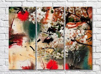 Triptic Copac cu flori de cireș, ulei TSv8093 фото