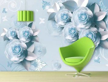 Фотообои - "Бледно голубые розы на голубом фоне" 3D5343 фото