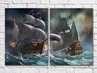 Диптих Два корабля во время морской бури Mor8143 фото