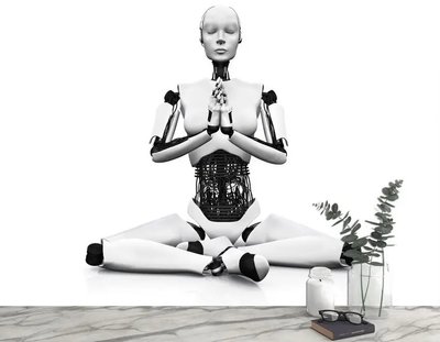 Fototapet - "Fototapet Robot în poziția lotus pe fundal alb, yoga" Spo2993 фото