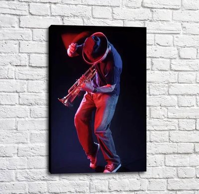 Poster Muzician cu un saxofon pe un fundal negru, muzică Tan17684 фото