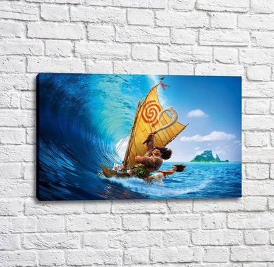 Постер Мауи и Моана на лодке, на фоне голубой волны Mul16313 фото