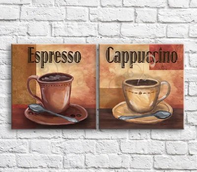 Pictură Cappuccino și espresso pe un fundal de abstractizare, diptic Eda8788 фото