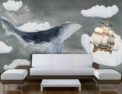 Balenă și navă printre nori în ploaie Ris1444 фото