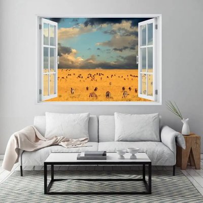 Наклейка на стену, 3D-окно с видом на море на закате W38 фото