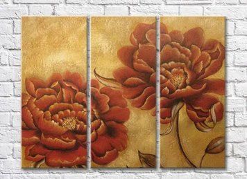 Triptic Bujori Burgundy &icirc;n stil retro TSv8045 фото