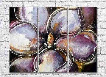 Triptic Floare violetă pe fundal negru TSv8095 фото