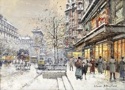 Afiș foto Antoine Blanchard, Les Grands Boulevards și La Porte Saint Denis en hiver, Paris Ant18835 фото