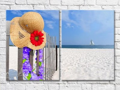 Diptic Pălărie pe un gard de plajă Mor8245 фото