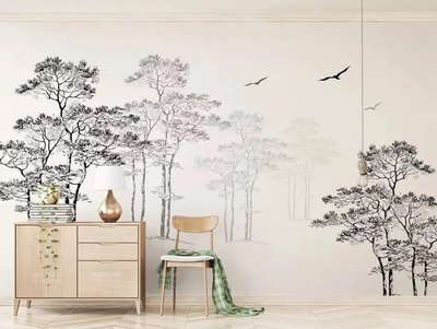Fototapet Pădure pictată în guașă, pe fond alb Ska1796 фото