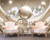 Фотообои - "Белая орхидея и жемчужены на фоне шелка, 3D Абстракция" 3D3647 фото