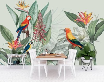 Desișuri de plante exotice și papagali colorați Ris1447 фото
