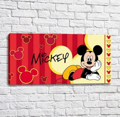Poster cu Mickey Mouse pe un fundal roșu-galben, grafică Mul16317 фото